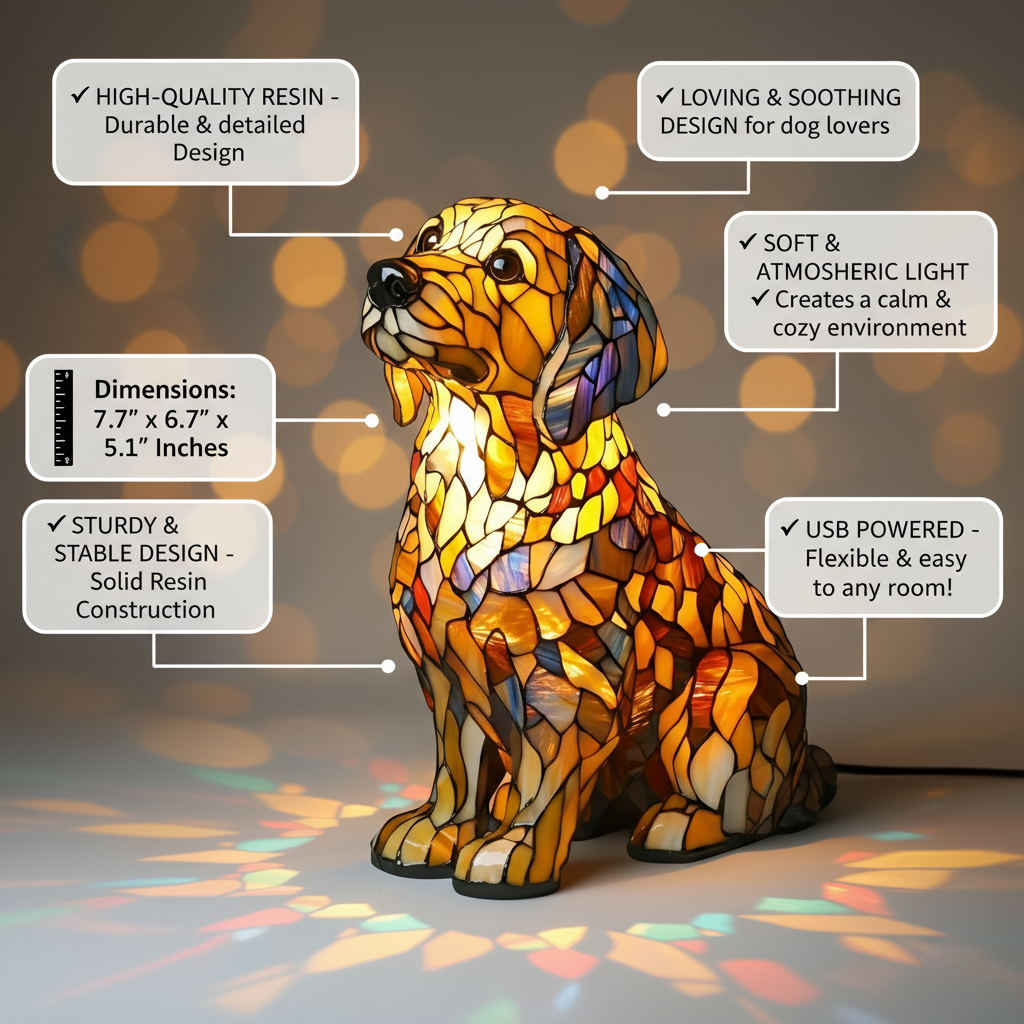 24K Goldüberzug Messinglampe Hundfigur Limitierte Auflage Exklusive Wohnkunst Dekoration