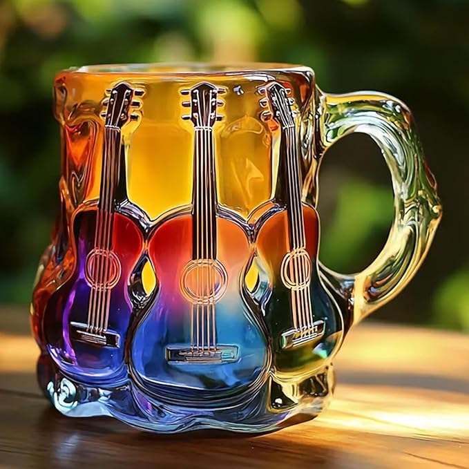 Bleikristallglas Kaffeebecher Handgefertigt Mit 3D Gitarrenkunst Aus Deutscher Manufaktur