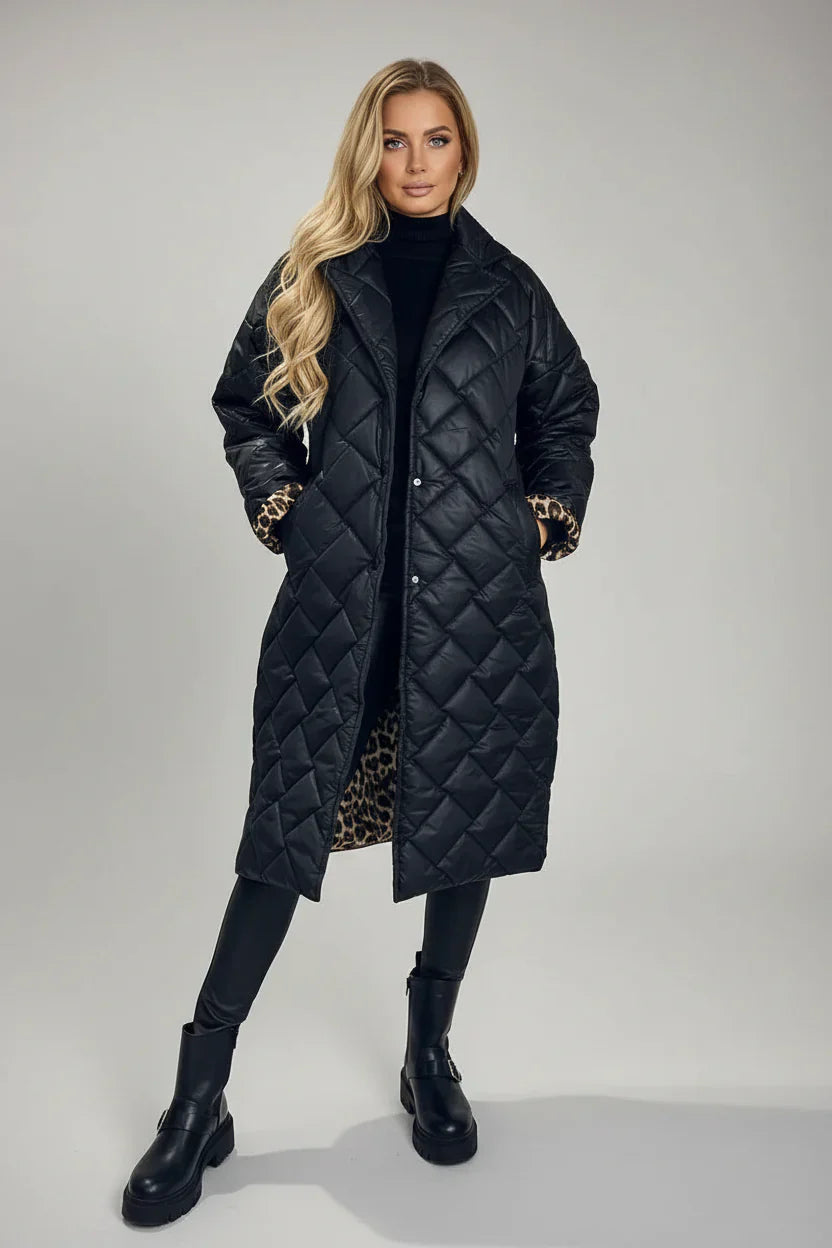 Premium Padded Coat with Leopard-Print Lining