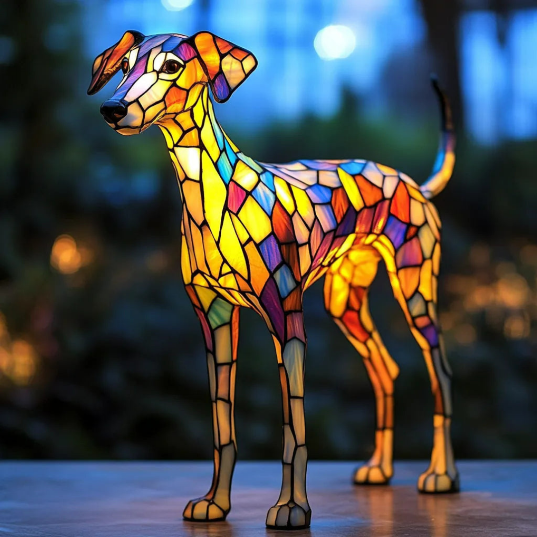 Murano Glas Bleiglaslampe Mit Handgefertigter Whippet Silhouette Und Echtem 24 Karat Goldrand